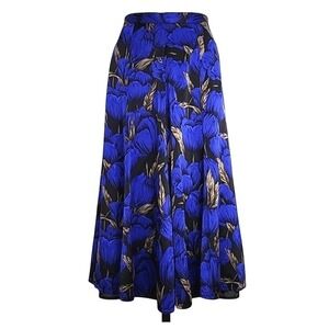 Bianca Women's Floral Silk Maxi Skirt Blue Black Pockets 10